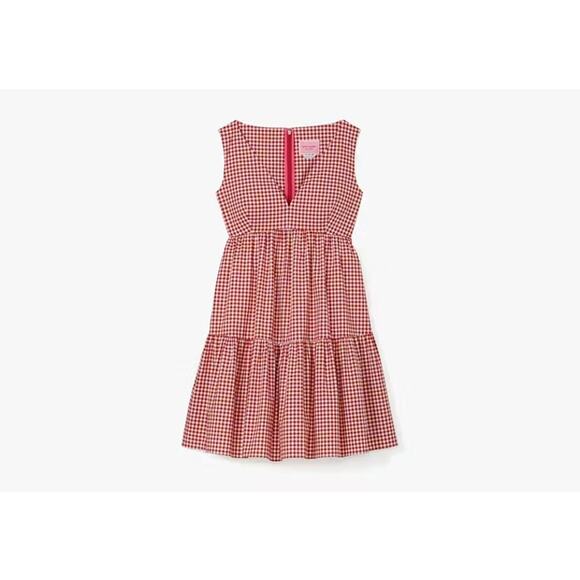 Kate Spade Red White Gingham Tiered Vineyard Summer Sundress V Neck Size 0 - Picture 3 of 11